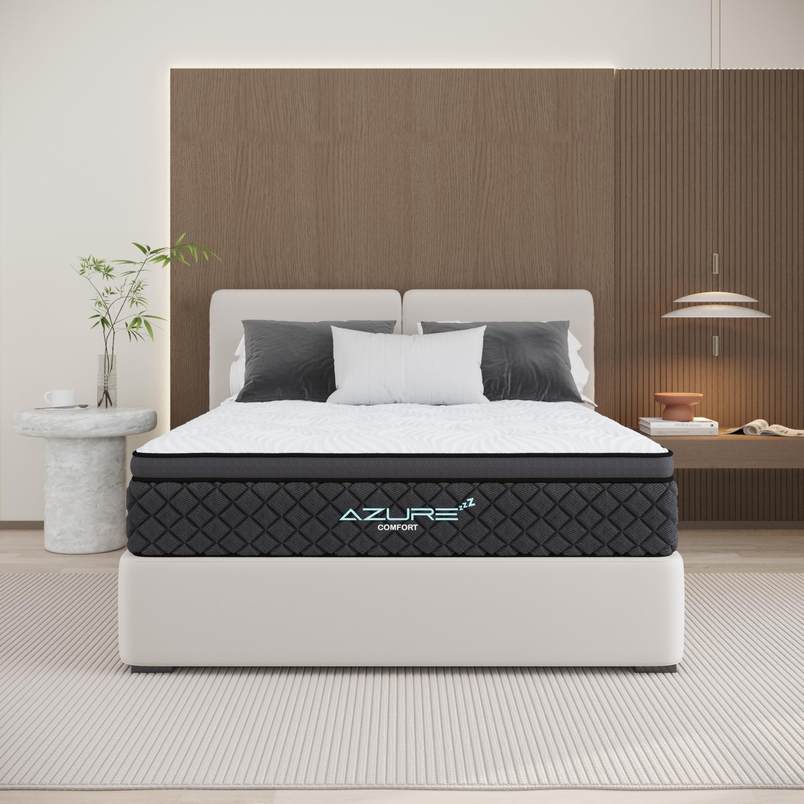Azure - Colchón individual de 90 x 190 x 30 cm, híbrido de espuma viscoelástica de gel de 12 pulgadas, muelles ensacados ortopédicos de 7 zonas, firmeza media, sistema Wave Comfort, aislamiento de