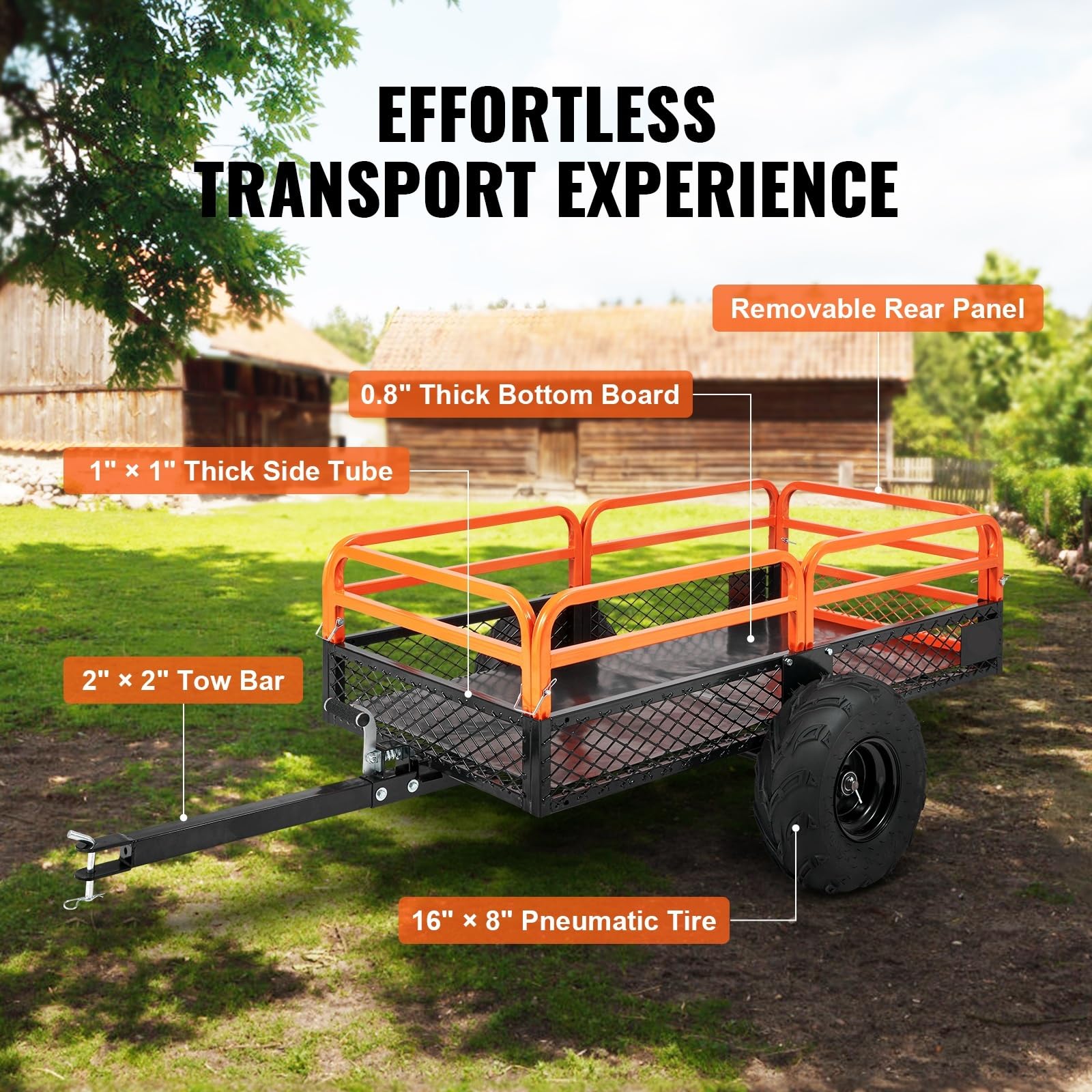 Carro volquete de Acero ATV con Laterales extraíbles y neumáticos Remolque de jardín for cortacésped y Tractores(15CuFt)