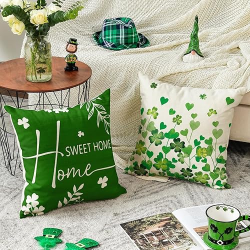 Miniatura 4 de AVOIN colorlife ST Patricks Day Home Sweet Home - Juego de 4 fundas de almohada con diseño de tréboles, 18 x 18 pulgadas, diseño de trébol de la