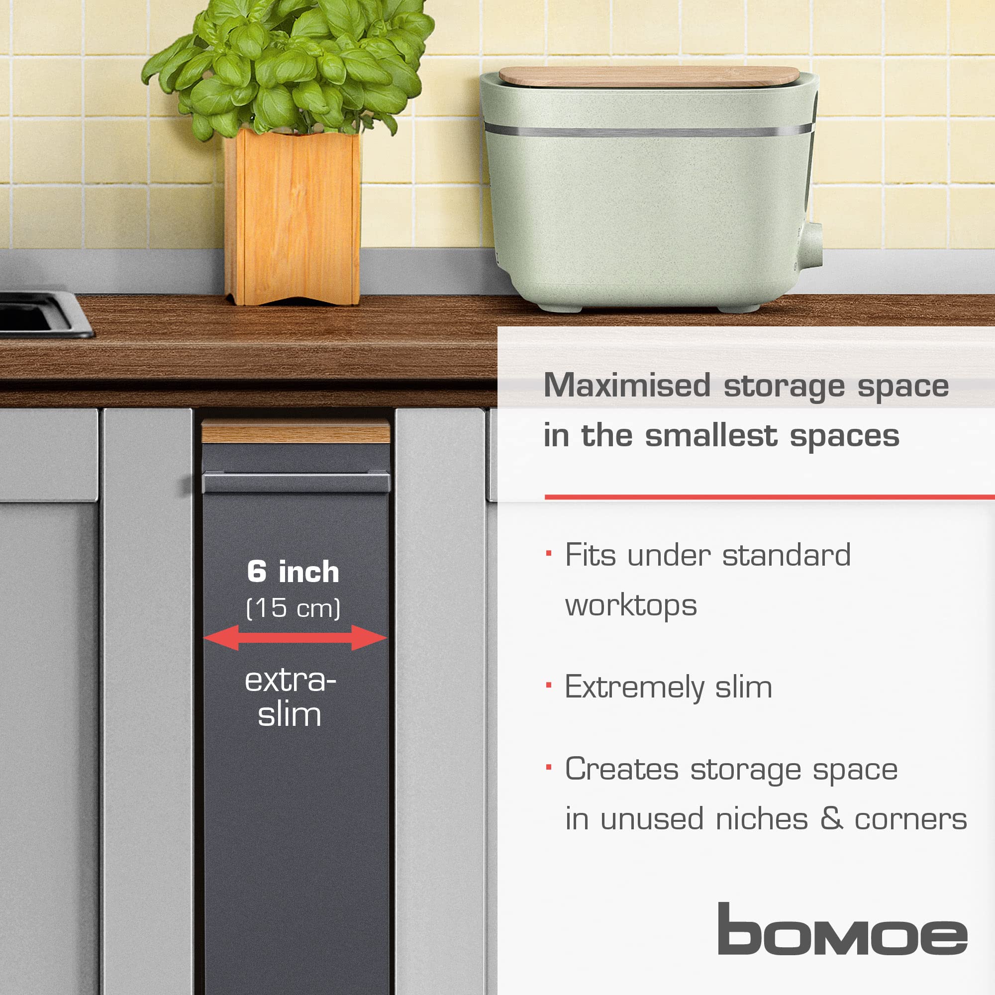 bomoe Carrello da Cucina Antracite Quercia Hylla - scaffale da Cucina 50x79x15 cm - Carrello con Ruote, 3 ripiani e piano lavoro in legno FSC® - Carrello da portata - mobile da Cucina e da Bagno