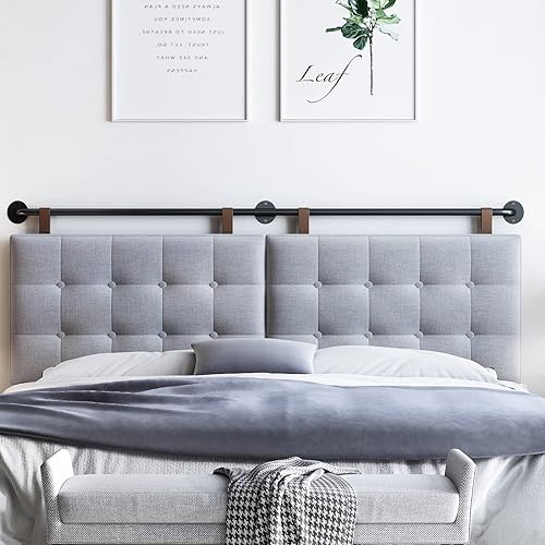 Miniatura 6 de Cabecera King Cabeceras para Camas Ajustables Respaldo Cabecera Montada en Pared con Acolchado de Botones Grises Cabecera Colgante para Dormitorio