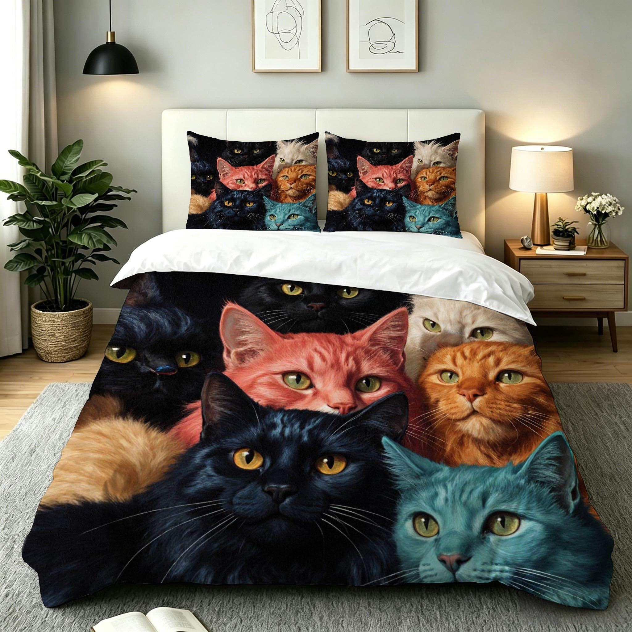 Housse de couette chat 220x240 cm pour partager des moments de tendresse à deux
