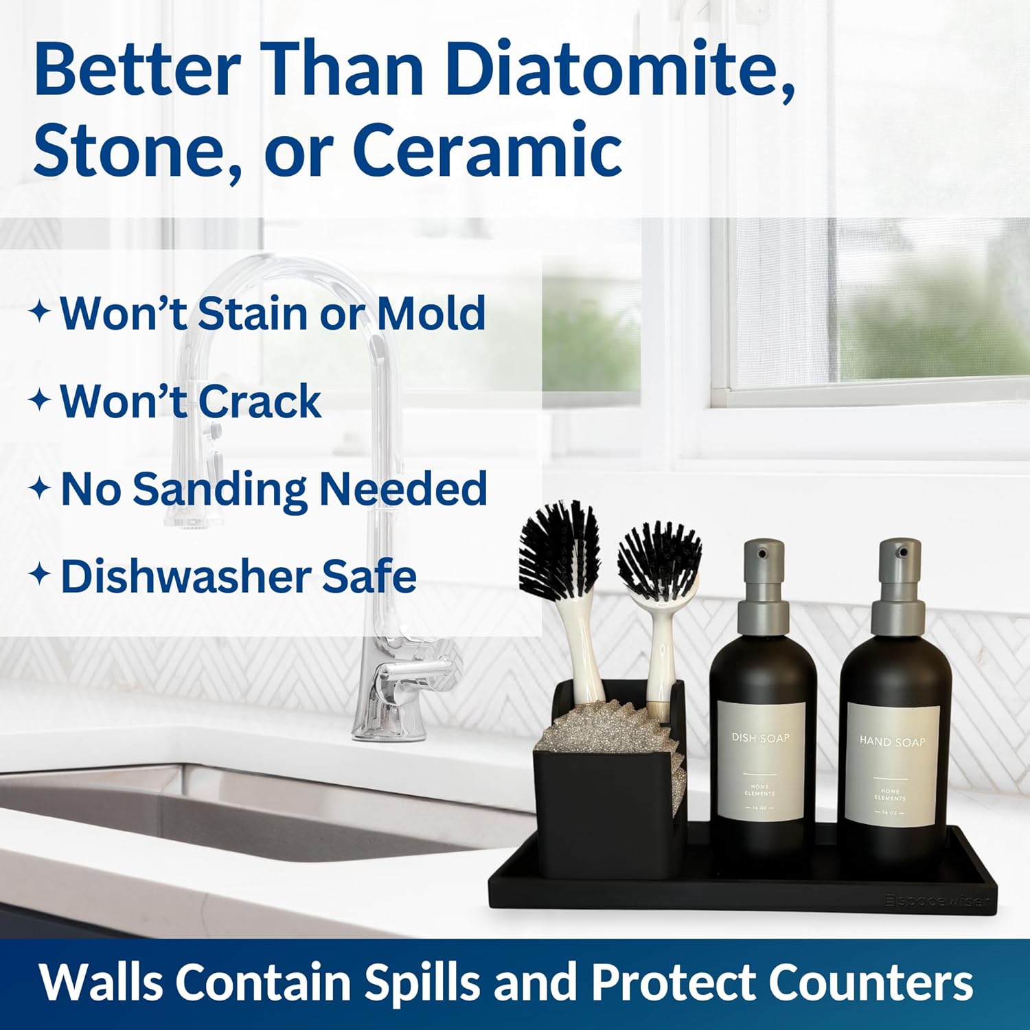 Countertop and Vanity Tray - 2 PC Large 11.7" Silicone Bathroom Trays, Counter Organizer, Dish Soap Sponge Holder Kitchen Sink Tray Organizer, Sink Caddy Toothbrush Key Kitchen Soap Trays