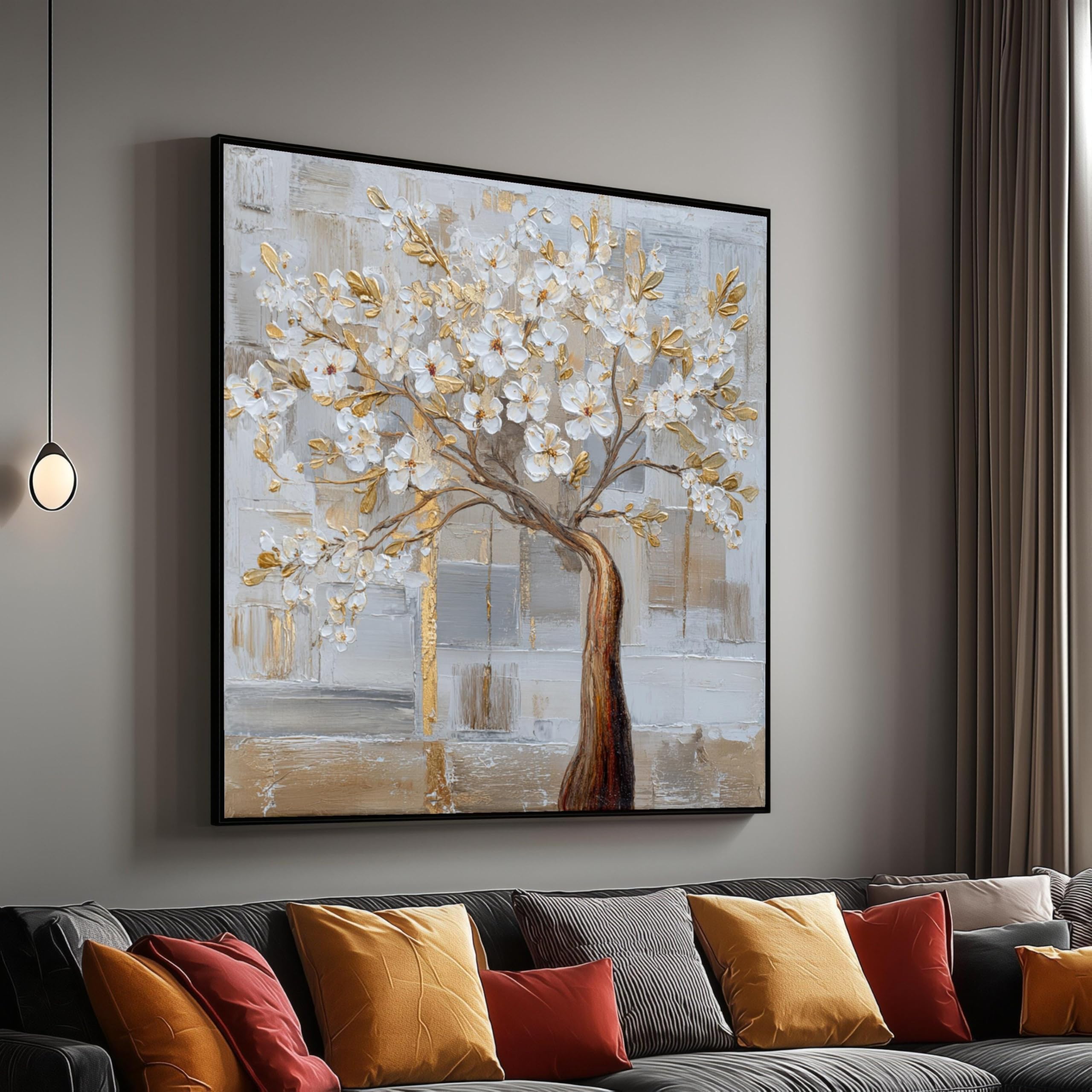 Tableau arbre en fleurs blanches prêt à accrocher pour mur vide - 8