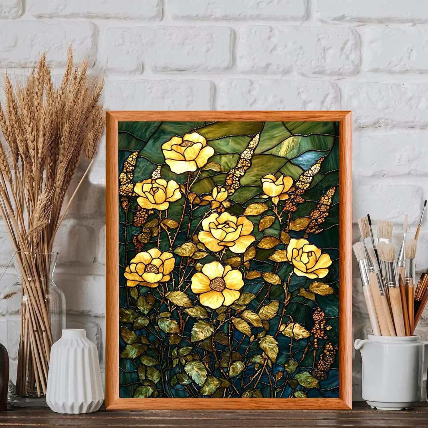 WEISHIWE Gelbe Rose Malen Nach Zahlen Erwachsene Anfänger, 80x100cm c-471 | Malen nach Zahlen Erwachsene Leinwand Kit, DIY Handgemalt Ölgemälde Set mit 3-Pinseln und Acrylfarbe für Wanddeko,Ohne Rahmen