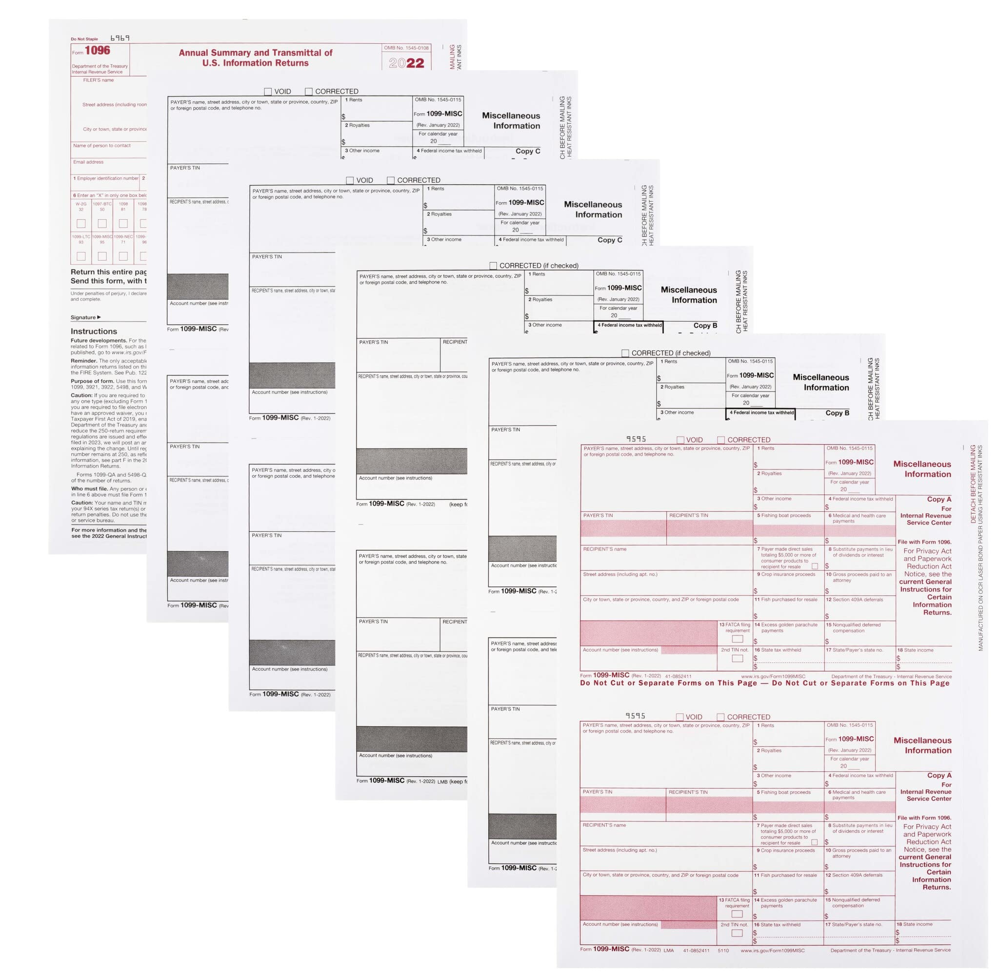Amazon.com : 1099 MISC Forms 2022, 5-Part Set And 1096-Kit For 25 Vendors  Complete Laser All 1099 Tax Forms in Value Pack 1099 Misc 2022 : Office  Products