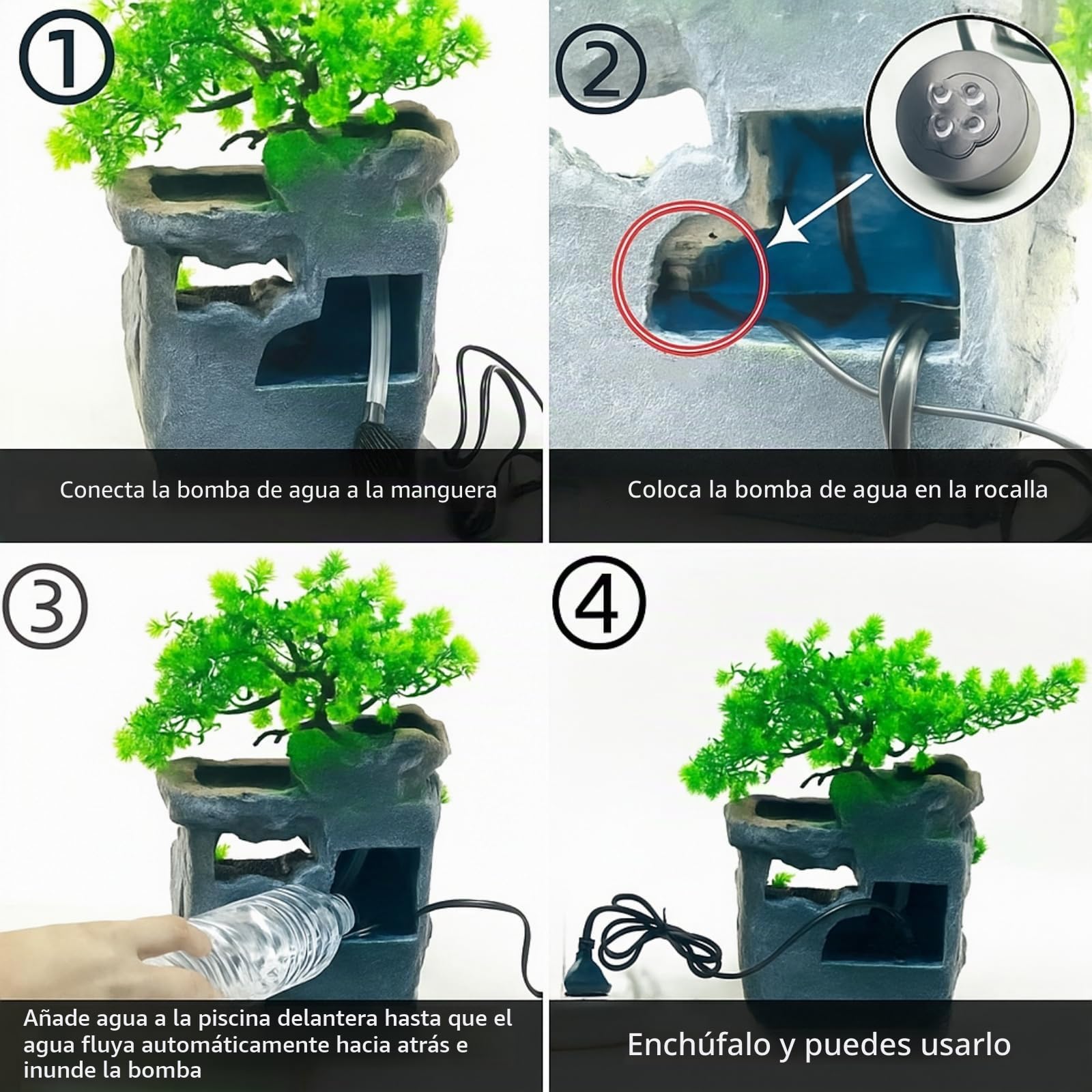 Fuente de planta verde, mesa de iluminación LED con cambio de color, fuente Feng Shui con ruedas, para sala o oficina, limpia el aire (15 x 18 x 30 cm)