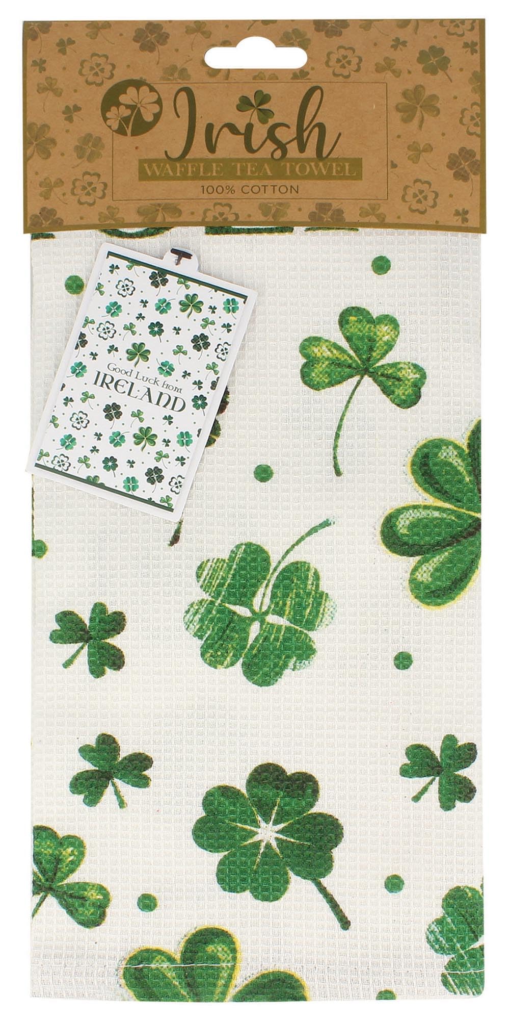 Shamrock Gift Company - Waffle Tea Towel 'Good Luck From Ireland' - 100% Cotton