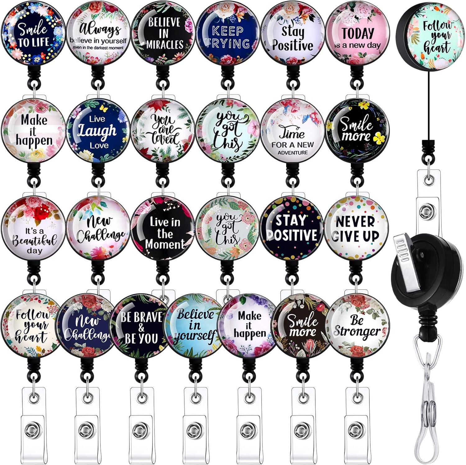 26 Pcs Inspirational Badge Reels Retractable Nurse Badge Holder Bulk with Motivational Quote CNA Nurse Week Gift Funny Name ID Clip for Doctor Nursing Medical Assistant Teacher Office Employee Gift