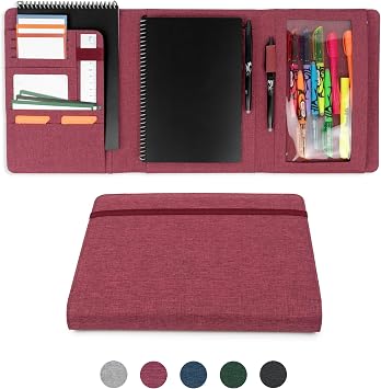 Sturdy Planner Cover for Rocketbook Smart Notebook - Water-Resistant Fabric Padfolio, Business Padfolio with Zipper Pen Pocket, Fits Executive Size A5, Rocketbook Accessories Fuchsia