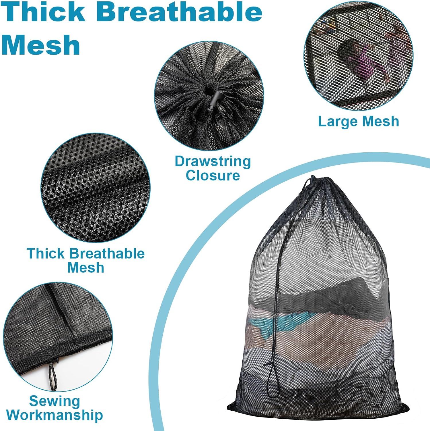 Lar Mesh Laundry Bag, Mesh Wash Bag with Dstring Closure, Delicates