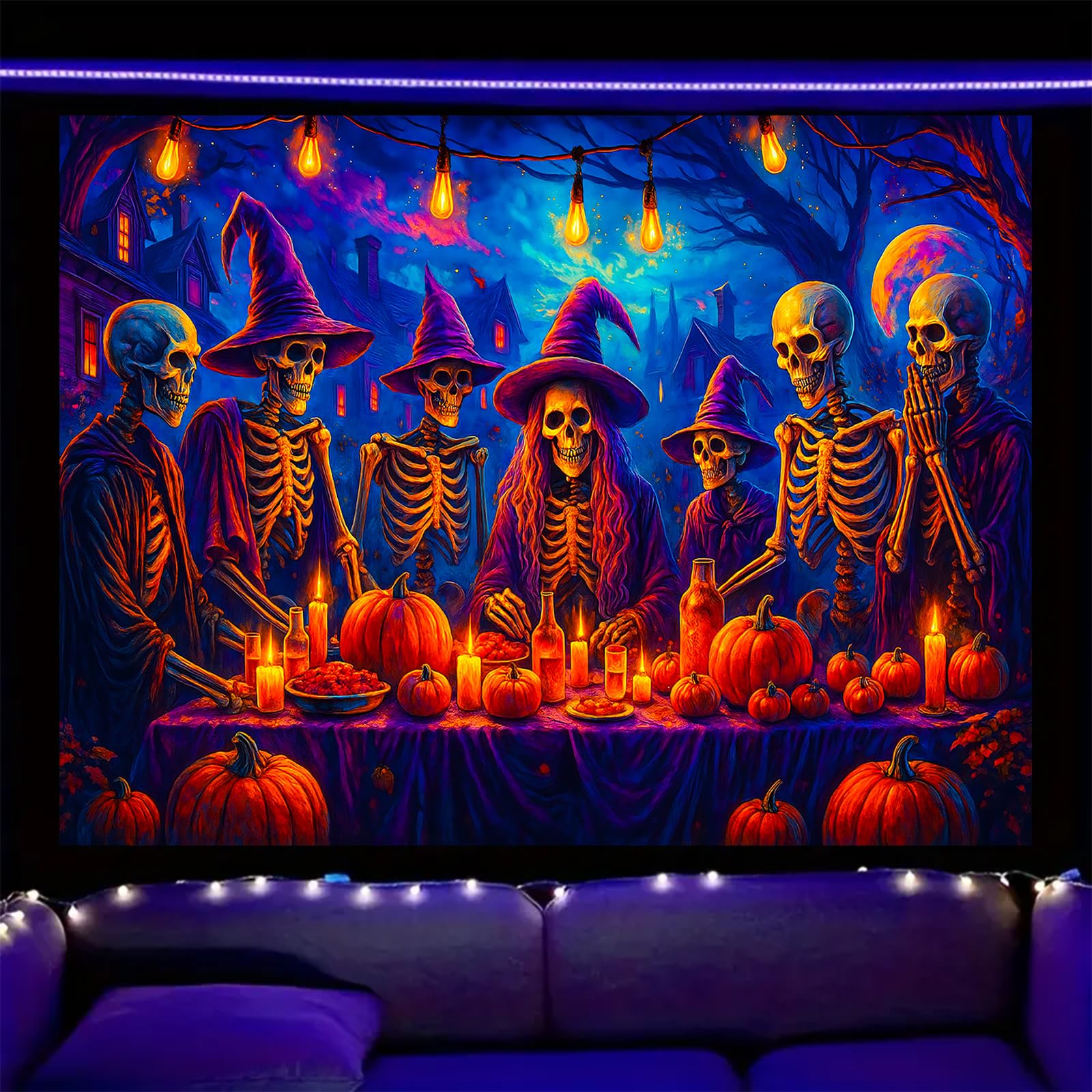 Nuxovilar Skeleton Dinner Wall Tapestry Polyester 78.74x59.05 In