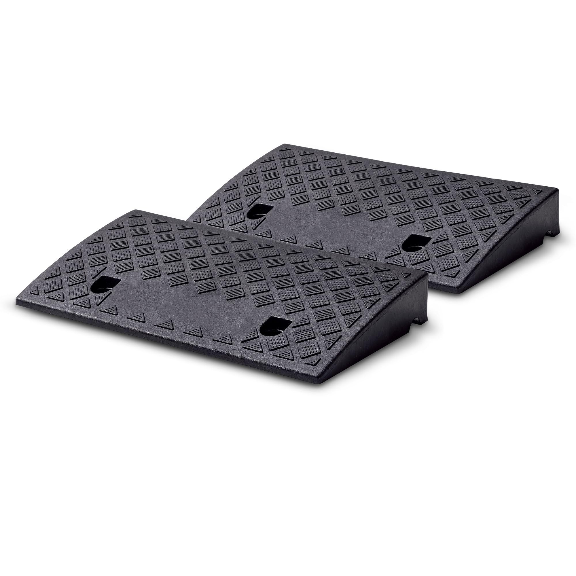 ENVA Bordsteinrampe 2TLG. Auffahrrampe 7 cm Höhe 3000 kg Rampe für Auto, Motorrad, Rollstuhl und Kinderwagen rutschfeste Bordsteinkantenrampe witterungsbeständige Kunststofframpe 50 x 27 cm