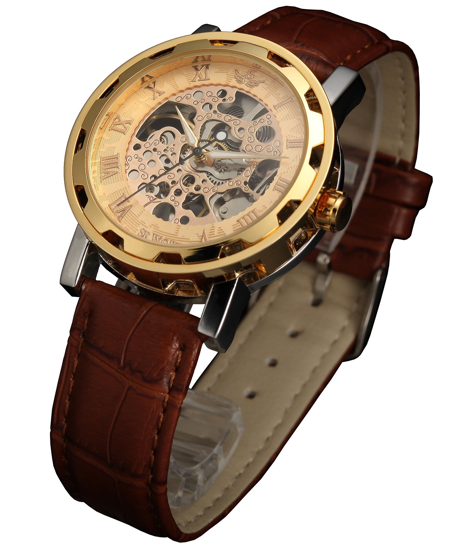Mens Hollow Skeleton Carving Mechanical Hand Wind Wrist Watch