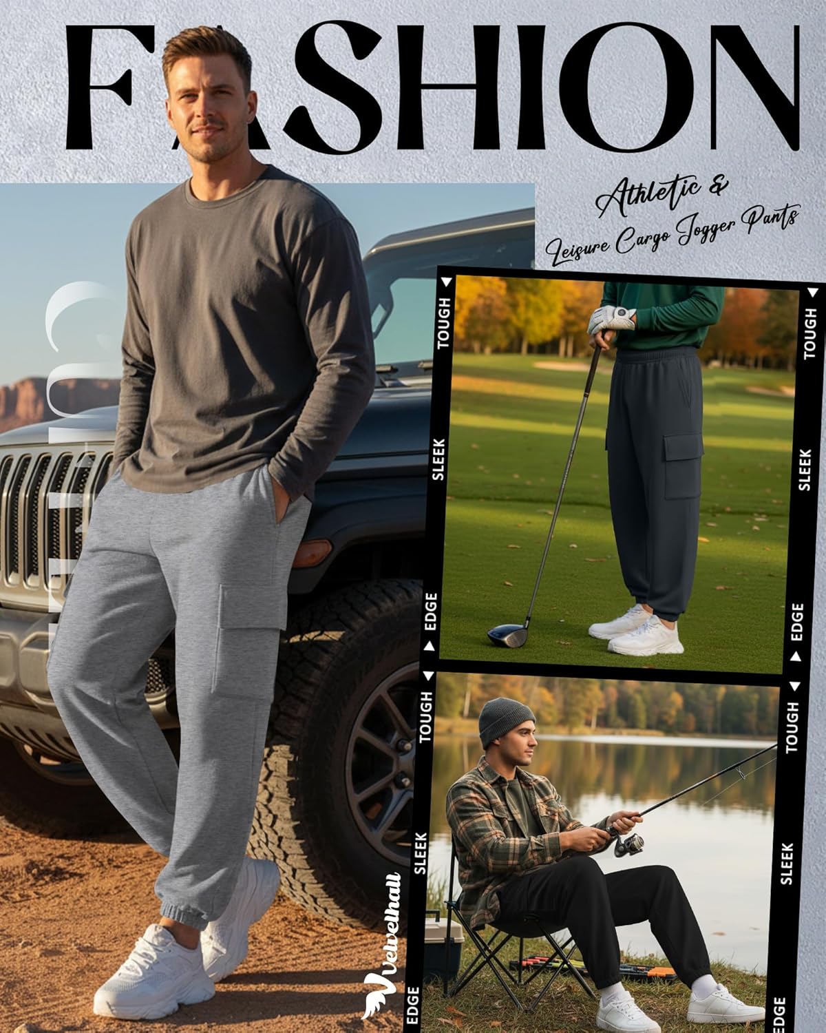 3 Pack Men's Cargo Sweatpants Baggy Joggers Casual Drawstring Pants Lightweight Workout Tapered with Pockets - Image 3