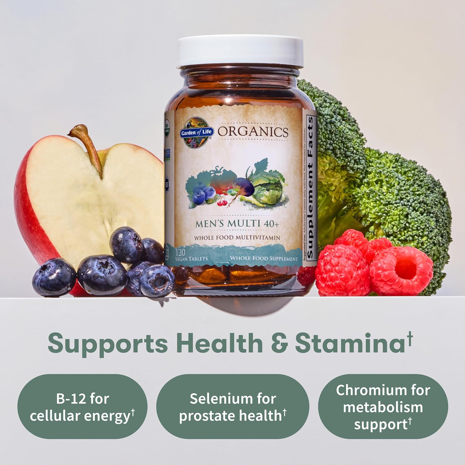 Garden of Life Organics Whole Food Multivitamin for Men 40+ 120 Tablets, Vegan Mens Multi for Health & Well-Being Certified Organic Whole Food Vitamins & Minerals for Men Over 40 Mens Vitamins - Image 5