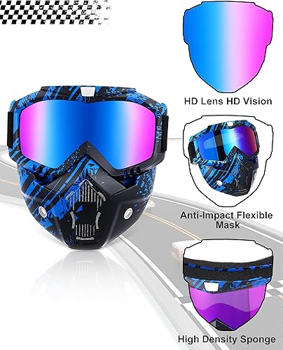 Miniatura 9 de 2 piezas de gafas de motocicleta para casco de equitación con cubierta facial (color elegante)