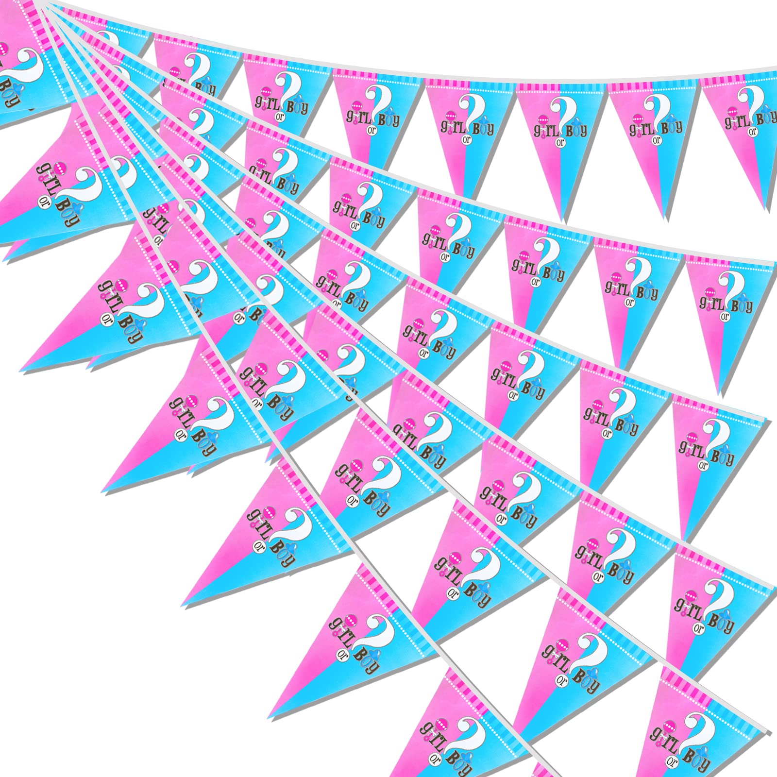 49ft Gender Reveal Birthday Decorations, Gender Reveal Pennant Flag Banner, Gender Reveal Theme Triangle Flags Banner for Gender Reveal Birthday Party Decorations — image 1