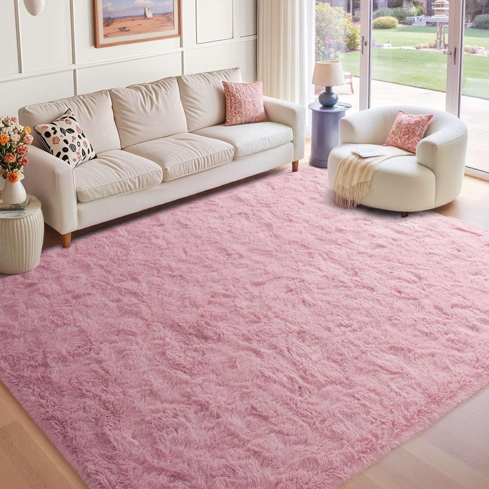 6x9 Ft Large Pink Rugs for Living Room Girls, Shag Fluffy Area Rug for Bedroom, Ultra Soft Furry Rug Indoor Carpet for Kids Room Nursery Home Decor