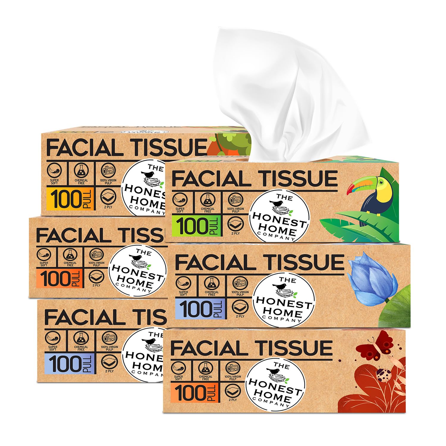 The Honest Home Co. | 2 Ply Soft Facial Tissue Paper Box | 600 Pulls | 100% Virgin Pulp | Pack of 6 (100 Pulls/box) (B0D1YHX65C) Amazon Price History, Amazon Price Tracker
