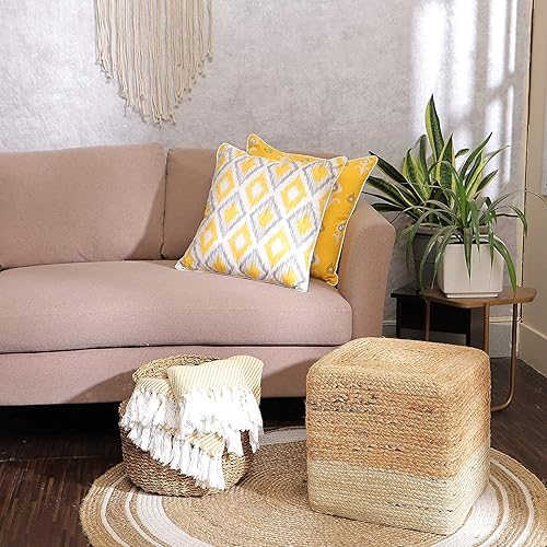 Miniatura 210 de REDEARTH · Taburete otomano de puf cubo, puf trenzado de yute para la sala de estar, dormitorio, guardería, patio, salón y otras habitaciones (14.5