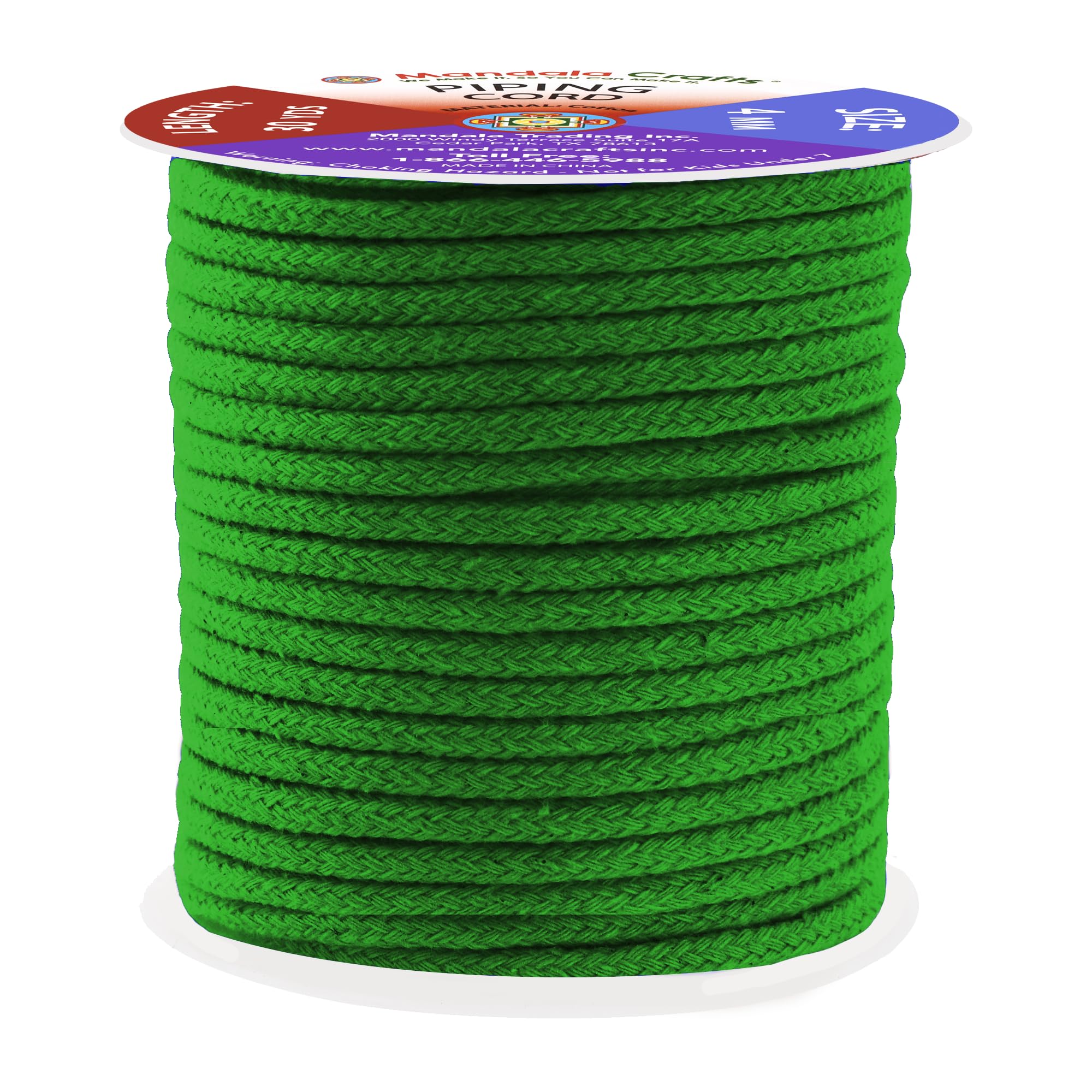 Mandala Crafts Green Soft Replacement Drawstring Cords for Sweatpants Bags - Piping Cord for Sewing Upholstery - 30 Yds 4mm Cotton Cording Macrame