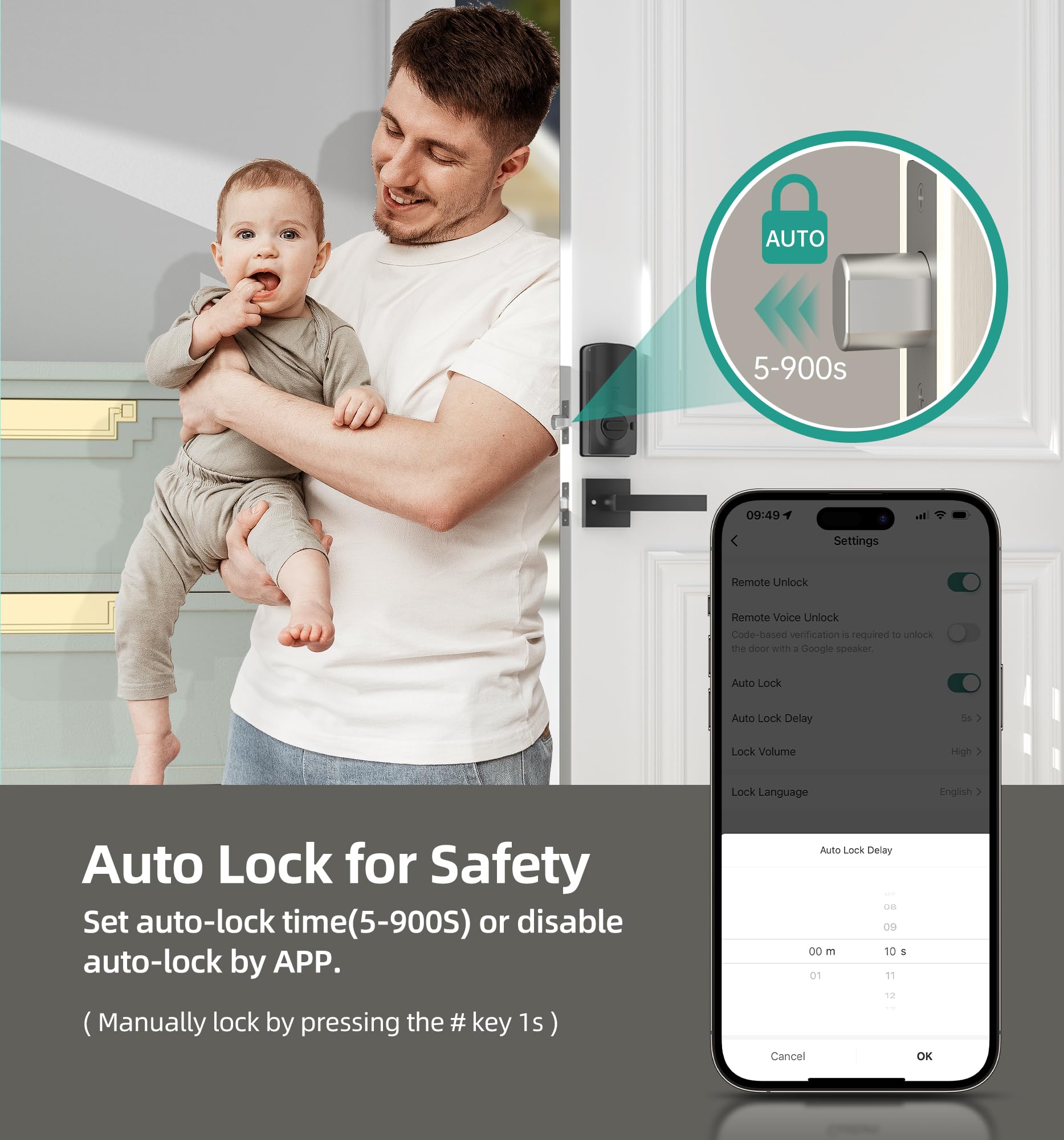 Set di serrature smart WiFi: HEANTLE Keyless Entry Serratura per porta d'ingresso, tastiera digitale elettronica con impronte digitali, chiavistello con maniglie, app telecomando, Alexa Voice