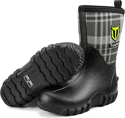 TIDEWE Botas de goma para mujer, botas de lluvia aisladas de neopreno de 0.217in con vástago de acero, botas de caza impermeables de media
