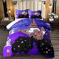 Vista 9 de Juego de edredón de niña negra afroamericana, tamaño individual, edredón mágico para niñas negras para decoración de dormitorio Kawaii, juego