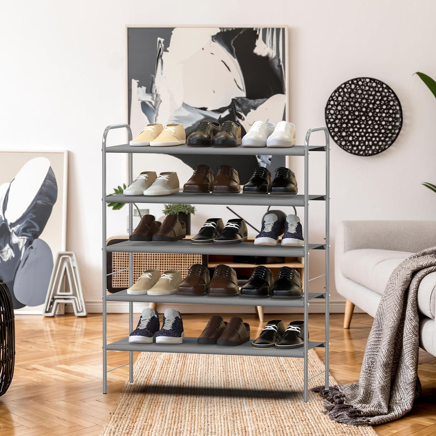 Simple Houseware 5-Tier Shoe Rack Storage Organizer, Grey