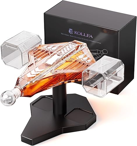 Miniatura 8 de Kollea Galaxy Blue Spaceship - Juego de decantadores de whisky para hombres, edición limitada de naves espaciales, 2 divertidos vasos de chupito,
