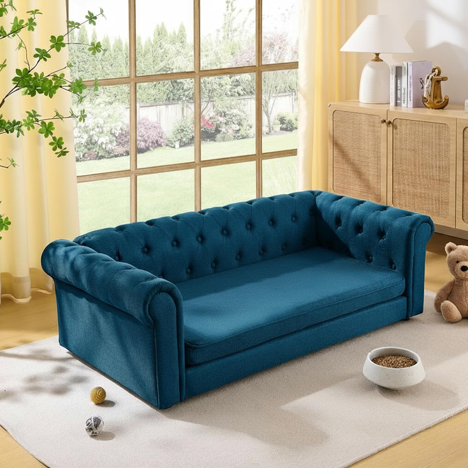 Dog Sofa Couch for Medium to Large Dogs, Memory Foam Dog Sofa Couch with Washable Fabric, Durable Elevated Pet Bed with Legs, Removable Cushion for Medium and Large Dogs, Dark Blue