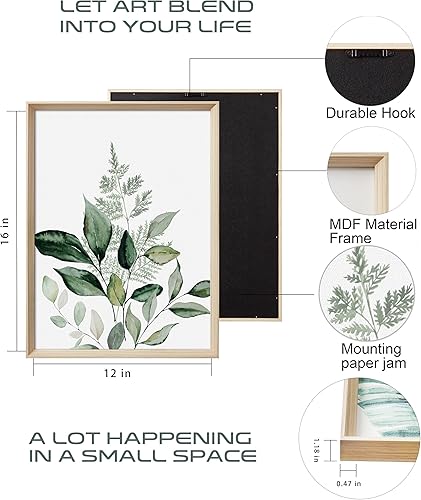 Miniatura 3 de UPWOIGH Arte de pared enmarcado verde (sin plexiglá), lienzo de hojas de olivo, arte de pared de 16 x 12 pulgadas, madera botánica, bohemio, salvia,