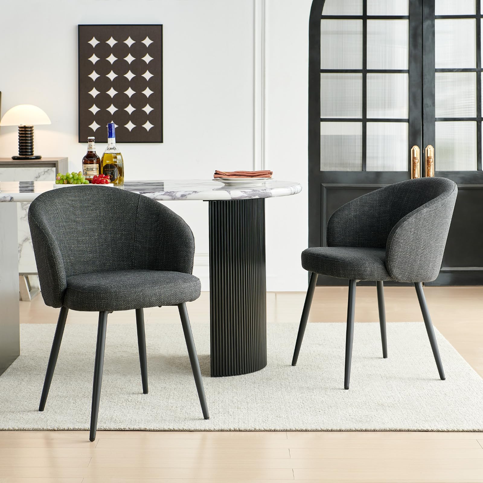 Weegstok Set of 2 Chunky Weave Fabric Upholstered Dining Chairs with Arms and Backrest for Dining Room, Kitchen, Living Room, Home Office (2, Grey)