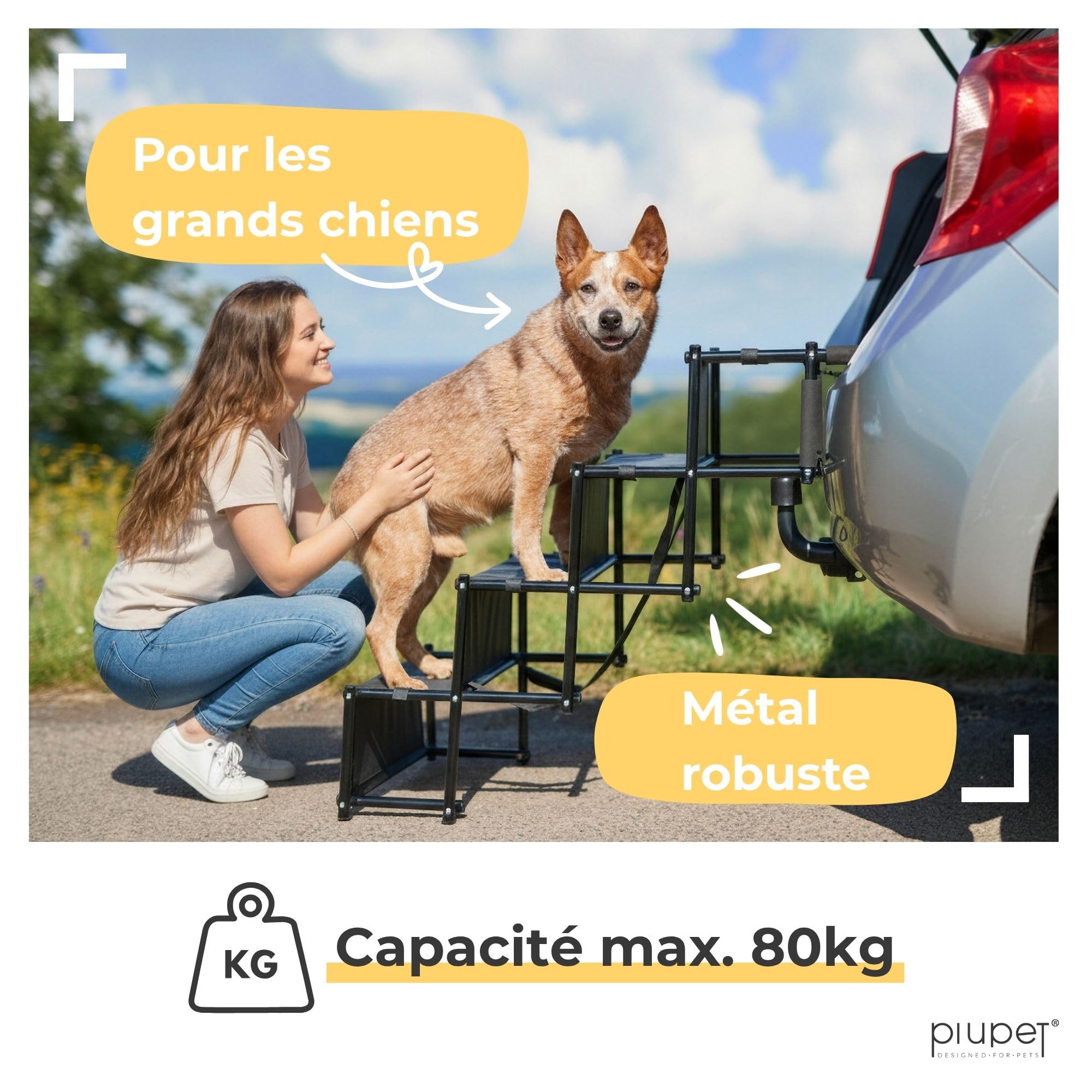 PiuPet® Escalier pour Chien Pliable Jusqu’à 80kg Rampe d'accès pour Petit et Grand Chiens