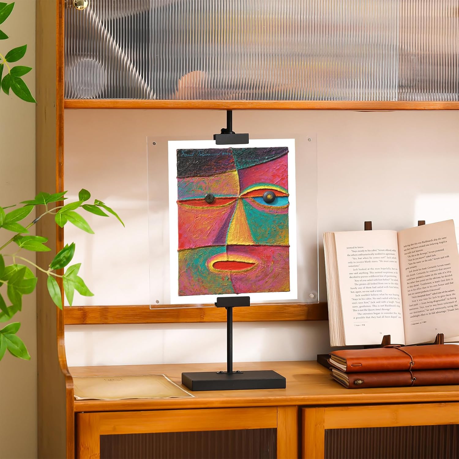 調節可能な金属製イーゼルスタンド アクリルフローティングフォトフレーム付き 16.5インチ 卓上フレームスタンド 写真、アート、ポス