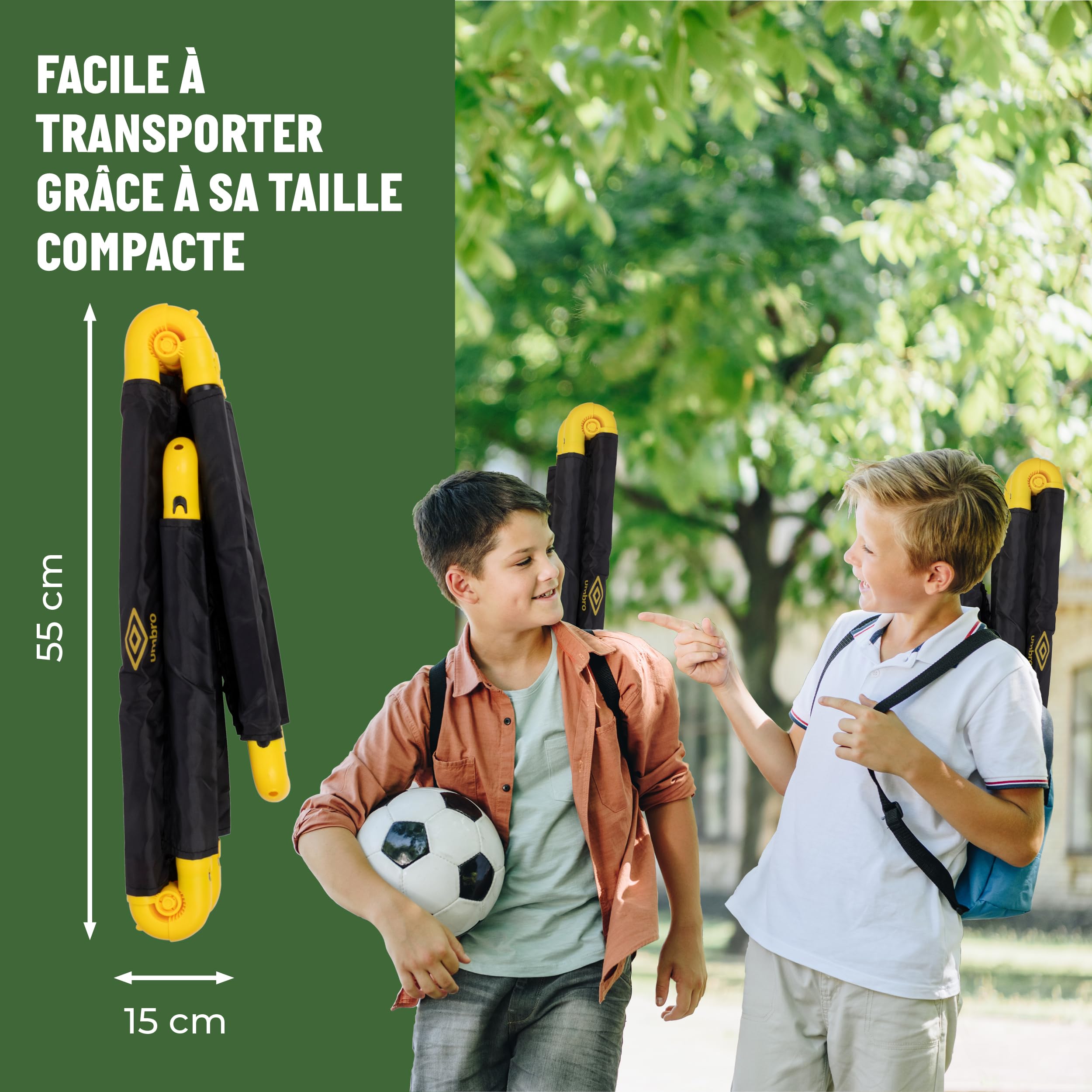 Umbro Cage de Foot 50x44x44 cm Ensemble 2 Buts Pliable Kit Entrainement Football Enfants Adultes Exterieur Interieur Noir/Jaune