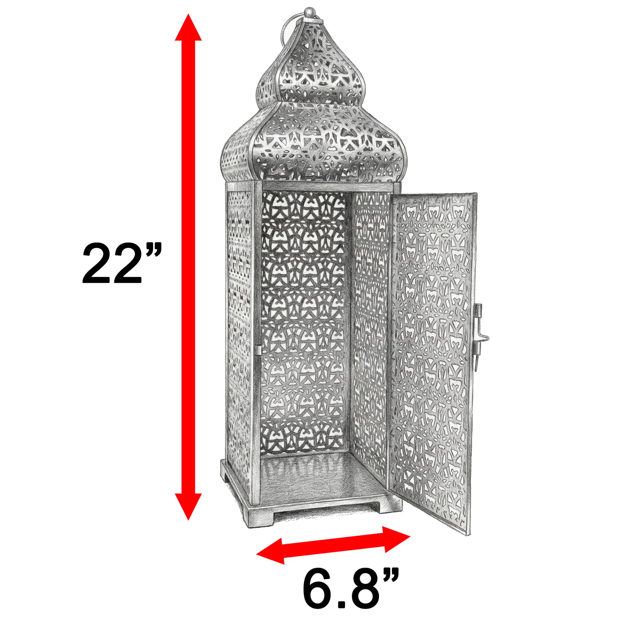 VELA LANTERNS Lanterne marocaine extra large de 56 cm pour décorations de Ramadan, à suspendre, terrasse ou porche, décoration d'intérieur - Noir