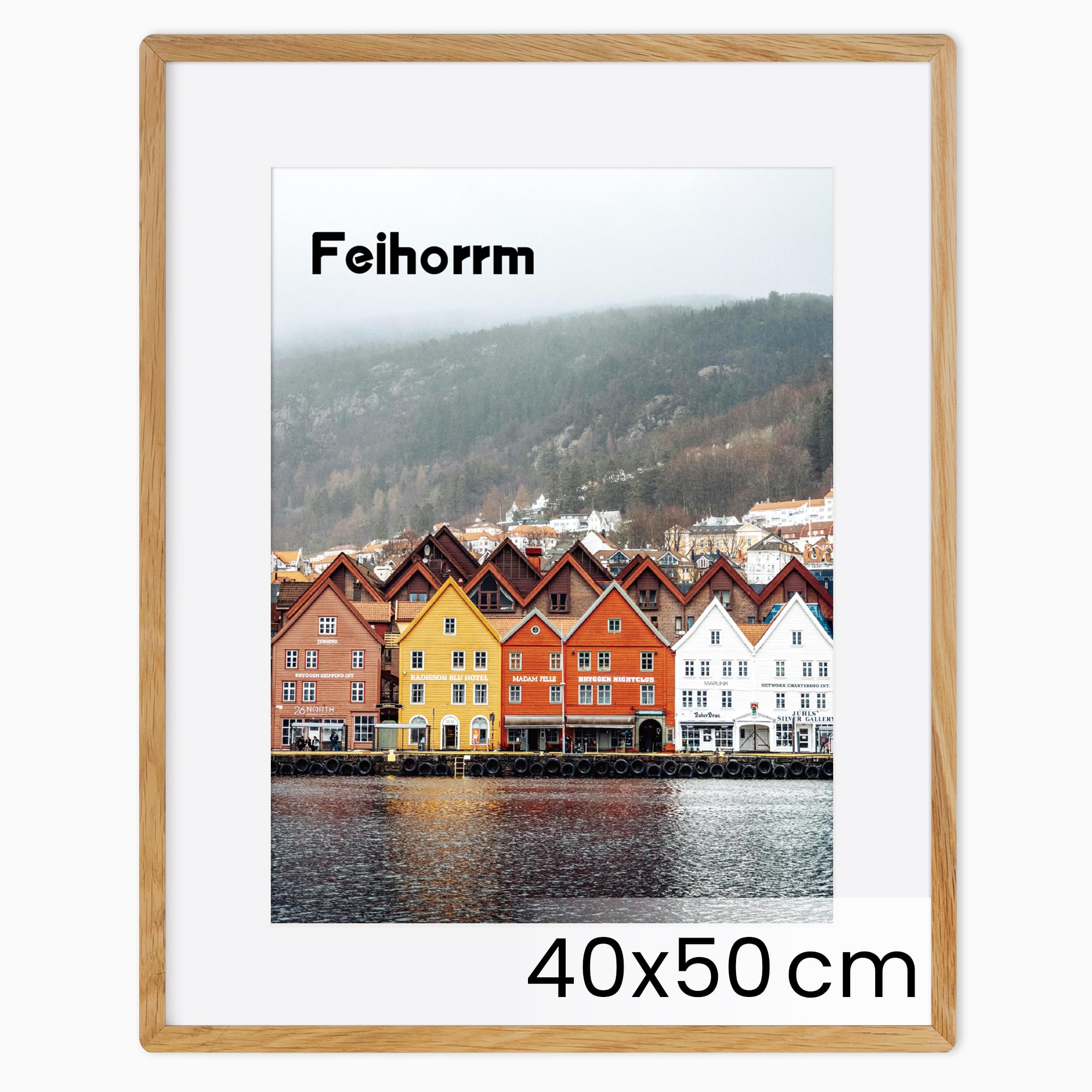 Cadre photo en chêne massif Feihorrm 40x50 cm avec verre trempé beige