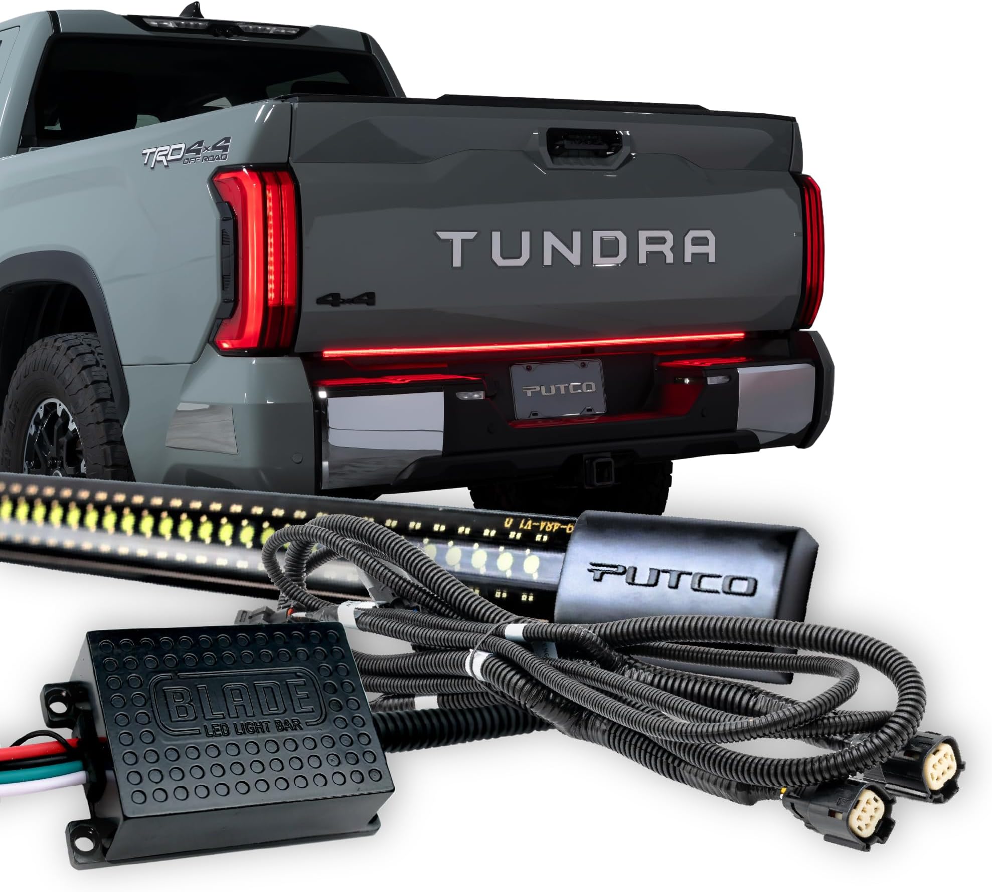 60" Blade LED Tailgate Light Bar Red/Amber/White LEDs & Plug-N-Play Quick Connect Harness - Fits Chevy Silverado - GMC Sierra 08-26 / Dodge Ram 10-24 / Ford Super Duty F250, F350 99-16