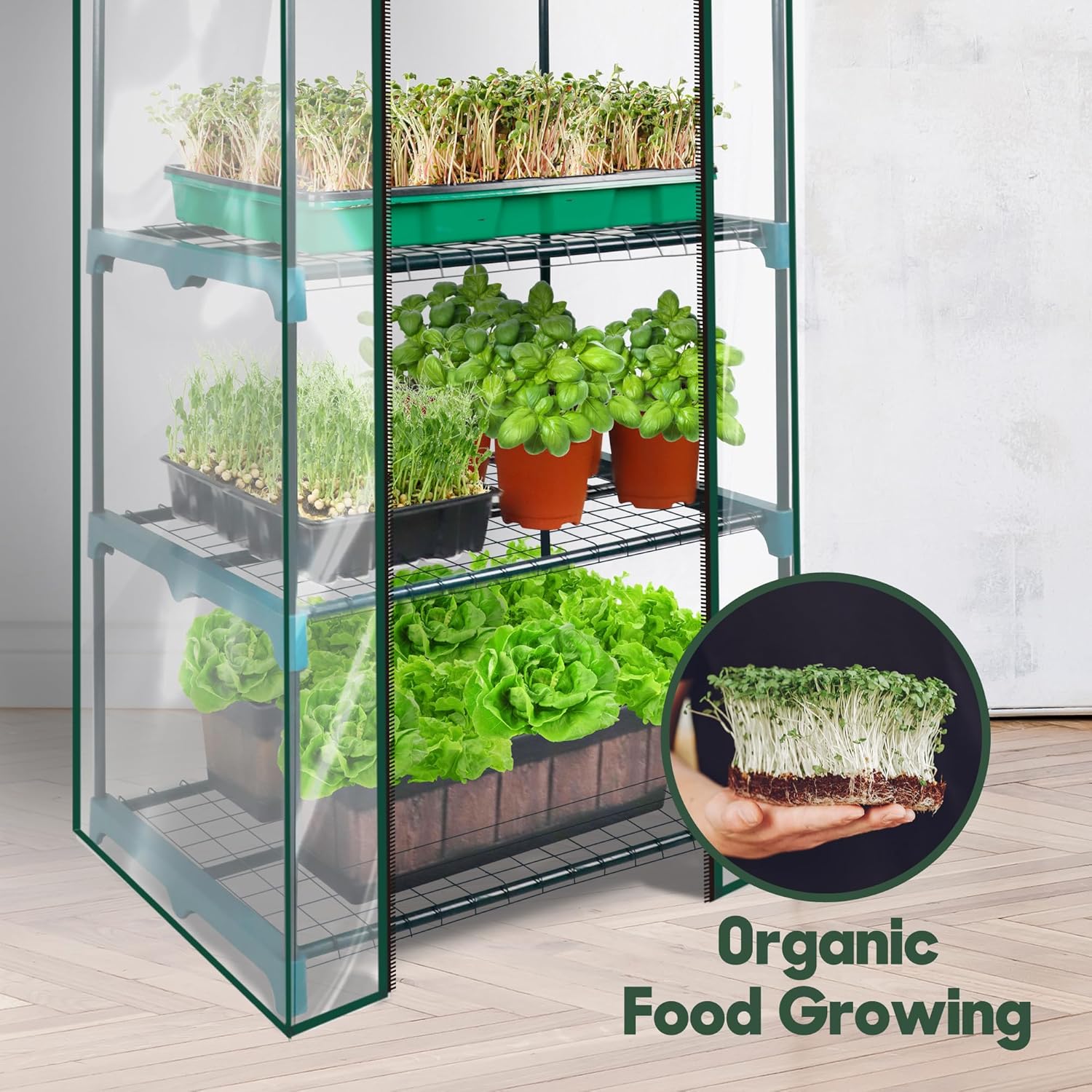 KOL 4-Tier Mini Greenhouse - PVC Clear Cover & Steel Frame - Portable Small Green House for Indoor & Outdoor Use - Grow Plants, Seedlings, Herbs