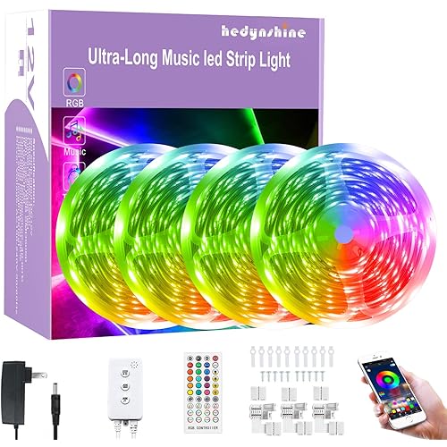 65.6FEET Music Light Strips, HEDYNSHINE 40key Remote Control RGB Strips, Colorful with Music Sync Strip Lights, LED Wireless Light Strips for Bedroom ( APP+ Remote+ Mic Control)