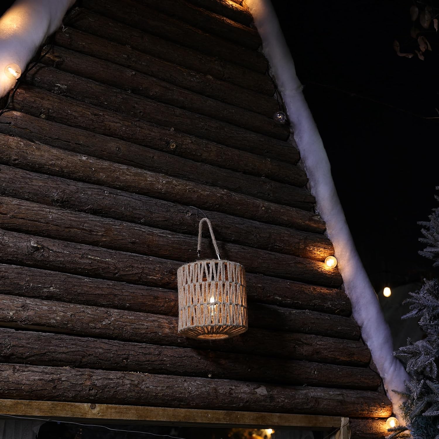 Cooo Large Solar Rope Lantern Outdoor Hanging – Handwoven Jute Rope Lantern with Warm Edison Bulb, IP65 Waterproof Solar Powered Garden Light for Porch Patio, Yard Christmas Decorations, 8.27” Tall