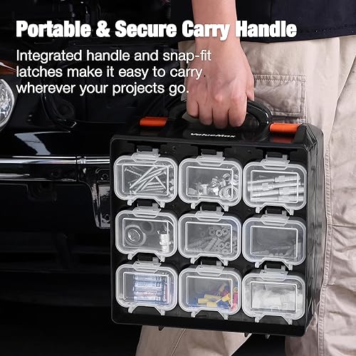 Miniatura 6 de ValueMax Caja organizadora de piezas pequeñas, caja de herramientas de doble cara con 18 contenedores extraíbles, estuche portátil de almacenamiento