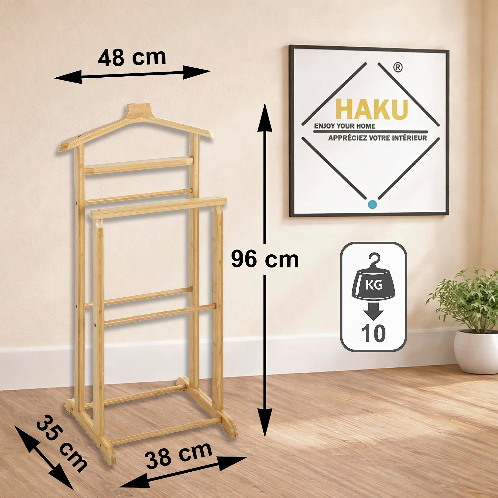 HAKU Herrendiener Bambus natur Kleiderablage Bambus - Maße: B 48 x H 96 x T 35 cm, Style: Scandinavian