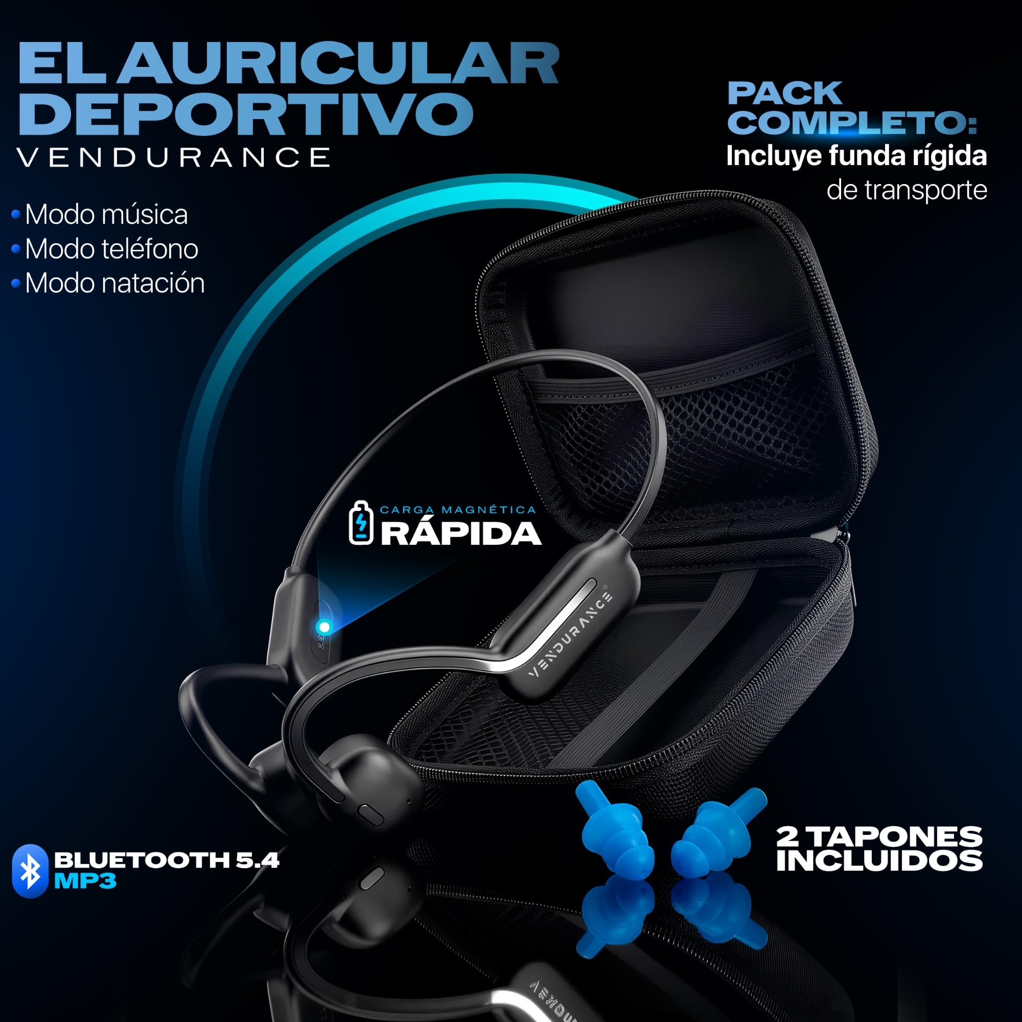 Auriculares transmisión ósea 3 Modos: MÚSICA/TELÉFONO/NATACIÓN, Auriculares mp3 Incorporado, Auricular oseo, Cascos oseos, Cascos conduccion osea, mp3 acuaticos para Natacion