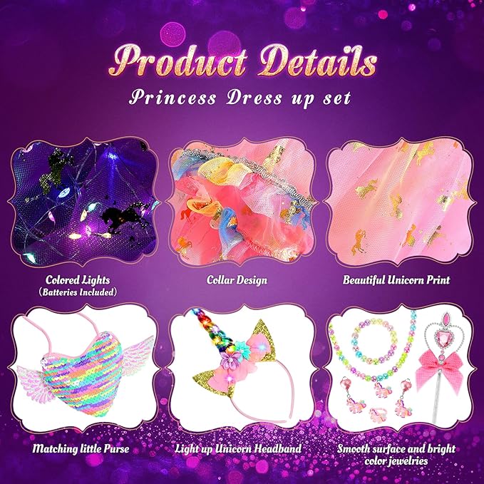Vestido de Princesa Unicornio Brillante para Niñas 3-8 Años con Capa miniatura 5