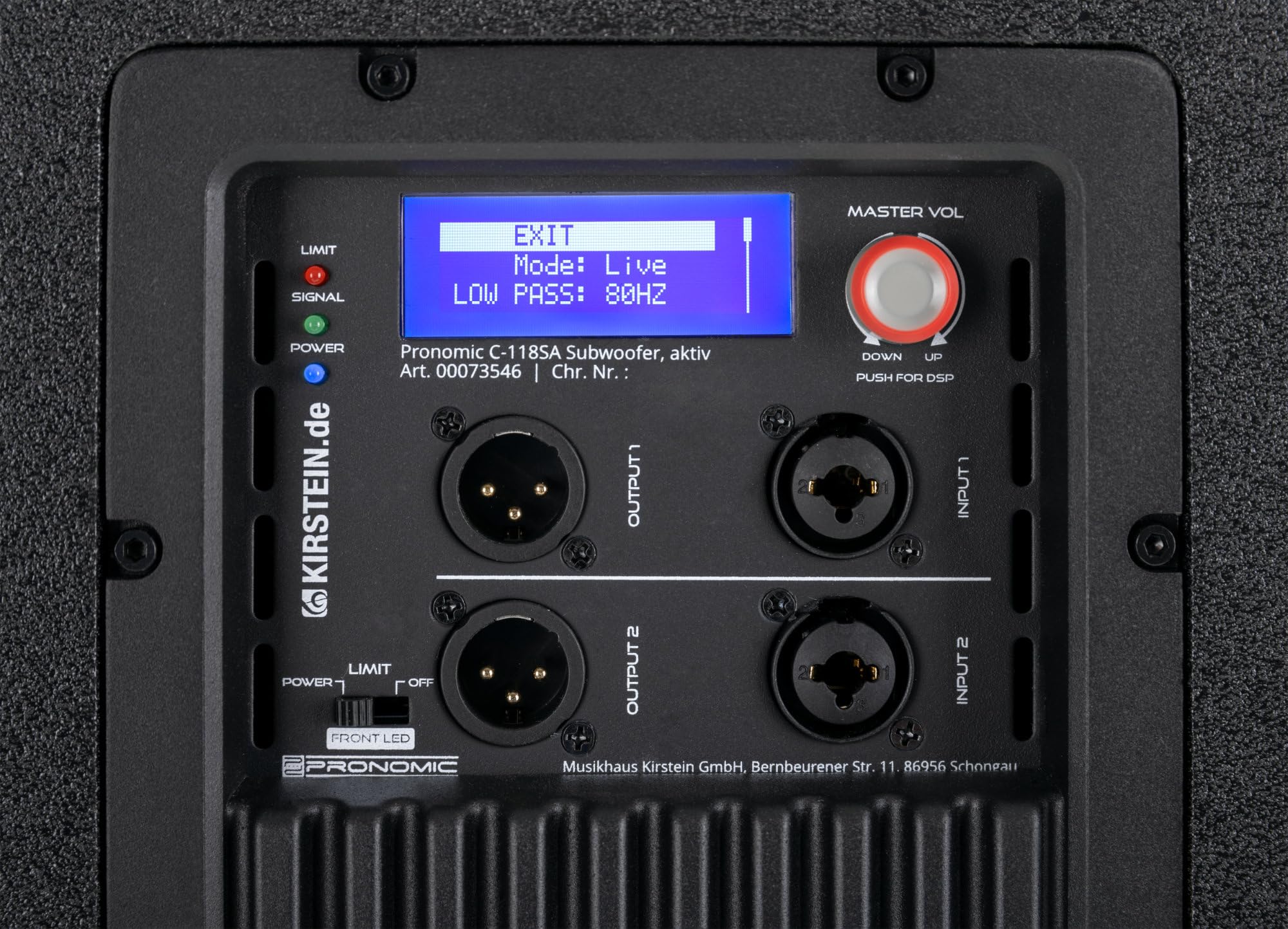 Pronomic C-118SA Aktiv Subwoofer - 1600 Watt Peak / 800 Watt RMS - 18" Lautsprecher mit 3" Schwingspule - Frequenzbereich: 30-200 Hz - 4 DSP-Presets - max. SPL: 126 dB