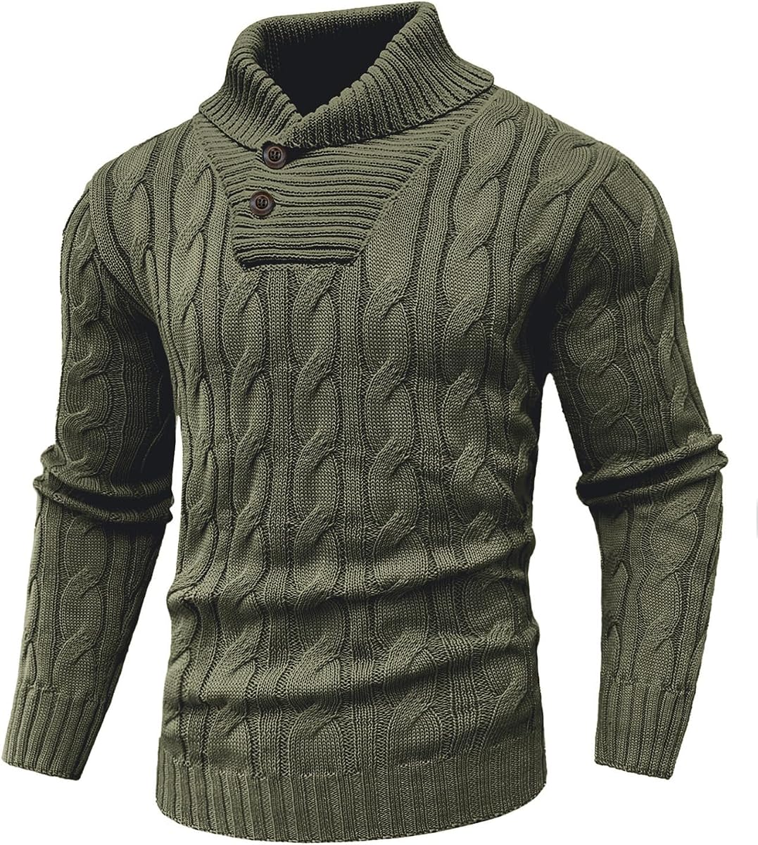 Men's Casual Knit Fisherman Sweaters Fall Winter Sweater V-Neck Cable Pullover Warm Knit Sweater for Men