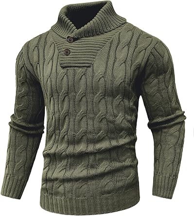 Mens Casual Knit Fisherman Sweaters Fall Winter Sweater V-Neck Cable Pullover Warm Knit Sweater for Men